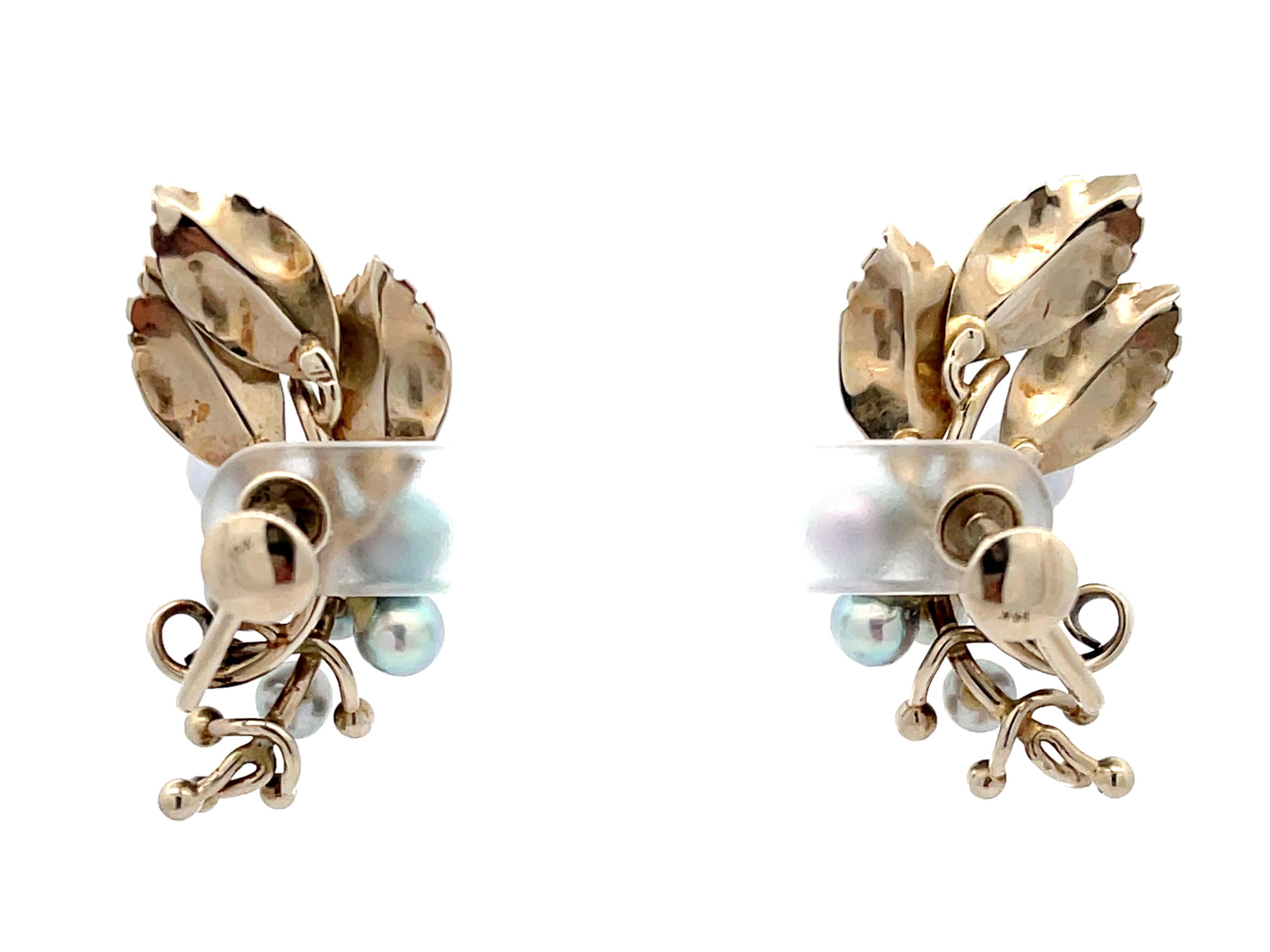 white gold leaf earrings