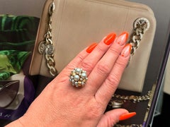 Mings Silver Pearl Diamond Cluster Ring 14k Yellow Gold