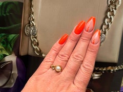 Mings Single Akoya Pearl Two Diamond Ring 14k Yellow Gold