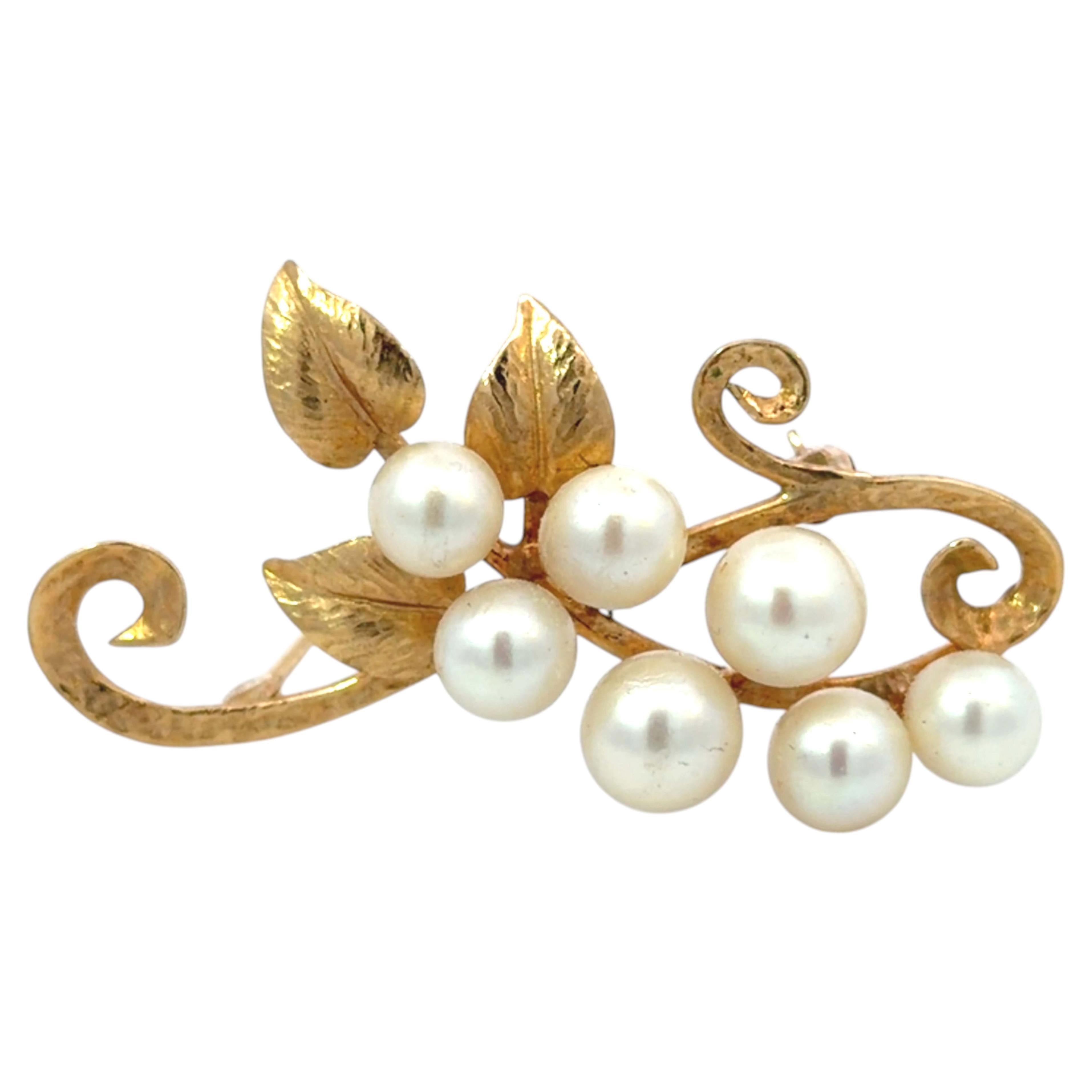 Broche en or jaune 14k avec petite perle Ming Ming