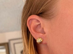 Ming's Small Round Button Dome Engraved Pierced Screw Back Earrings 14K Gold