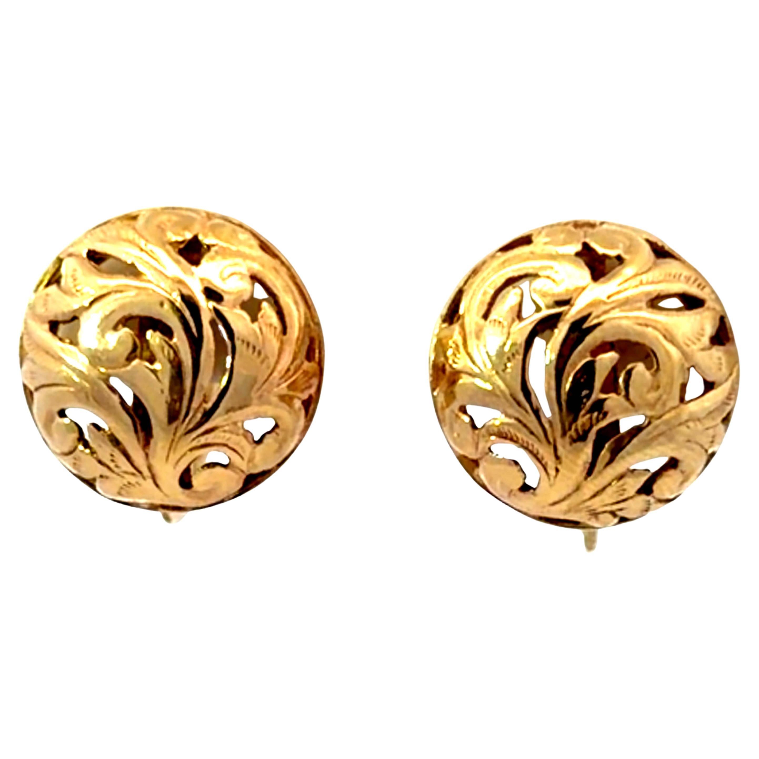 Orecchini a bottone tondi piccoli di Ming Ming con incisione a cupola e chiusura a vite in oro 14K in vendita