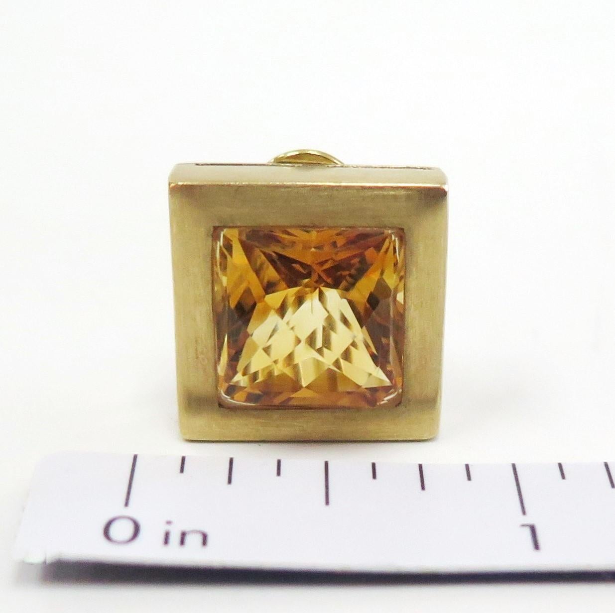 Modern Ming's Square Citrine Omega Back 18 Karat Yellow Gold Earrings For Sale