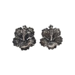 Ming's Sterling Silver Hibiscus Flower Pin and Clip-On Earrings Set #22842