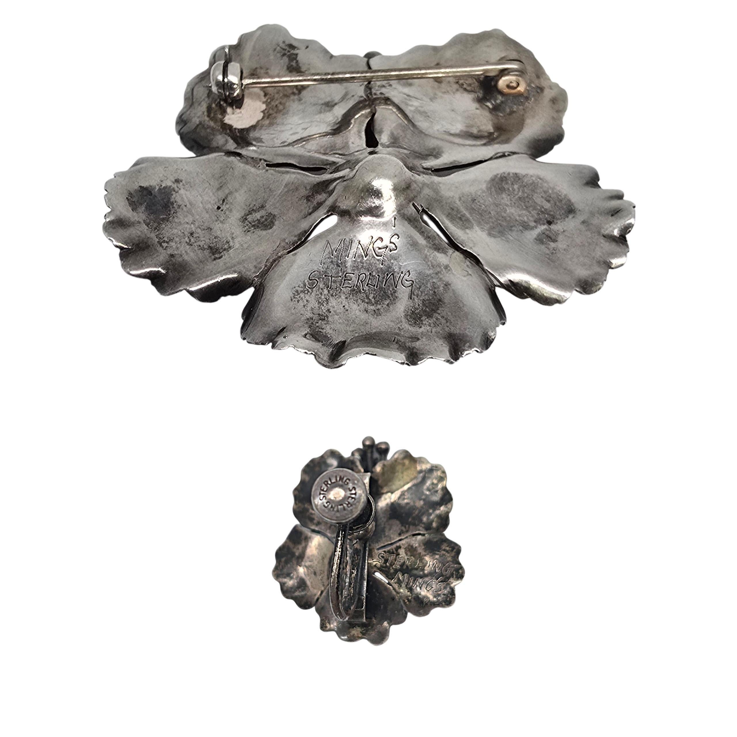 Set di spille e orecchini a clip con fiore di ibisco in argento 925 di Ming Ming #22842 in vendita 4