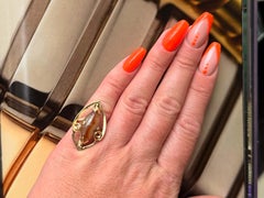 Mings Tan and Orange Bicolor Jade Vein Marquise Ring 14k Yellow Gold