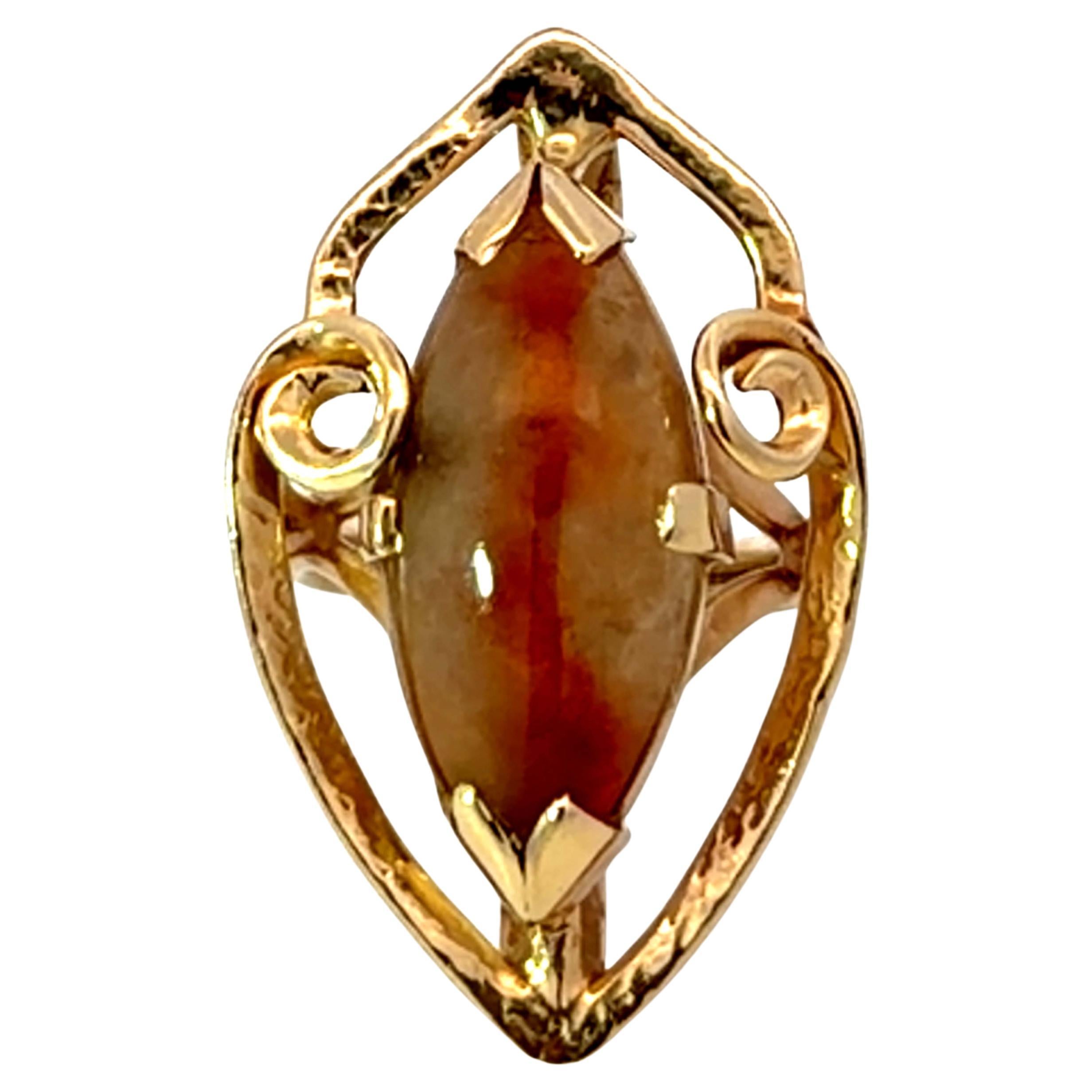 Ring Tan Mings Tan and Orange Bicolor Jade Vein Marquise Ring 14k Yellow Gold ...