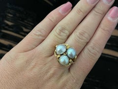 Mings Three Silver Pearl Ring in 14k Yellow Gold