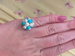 Mings Turquoise and Pearl Ring in 14k Yellow Gold