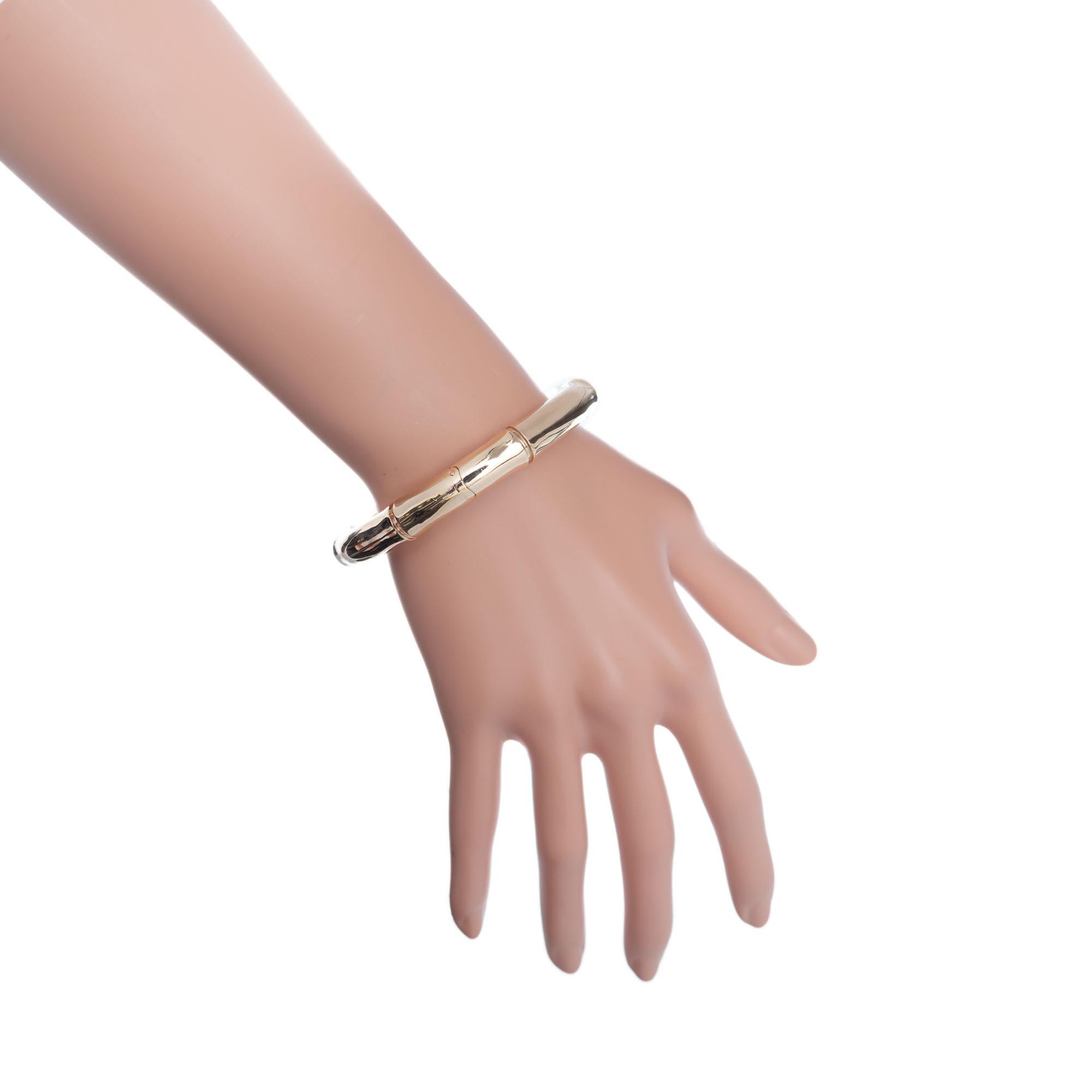 Mings Yellow Gold Hinged Bamboo Bangle Bracelet In Good Condition In Stamford, CT