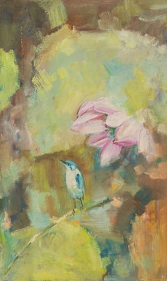 Mingyan Li Floral Original Oil On Canvas "Lotus With Bird"