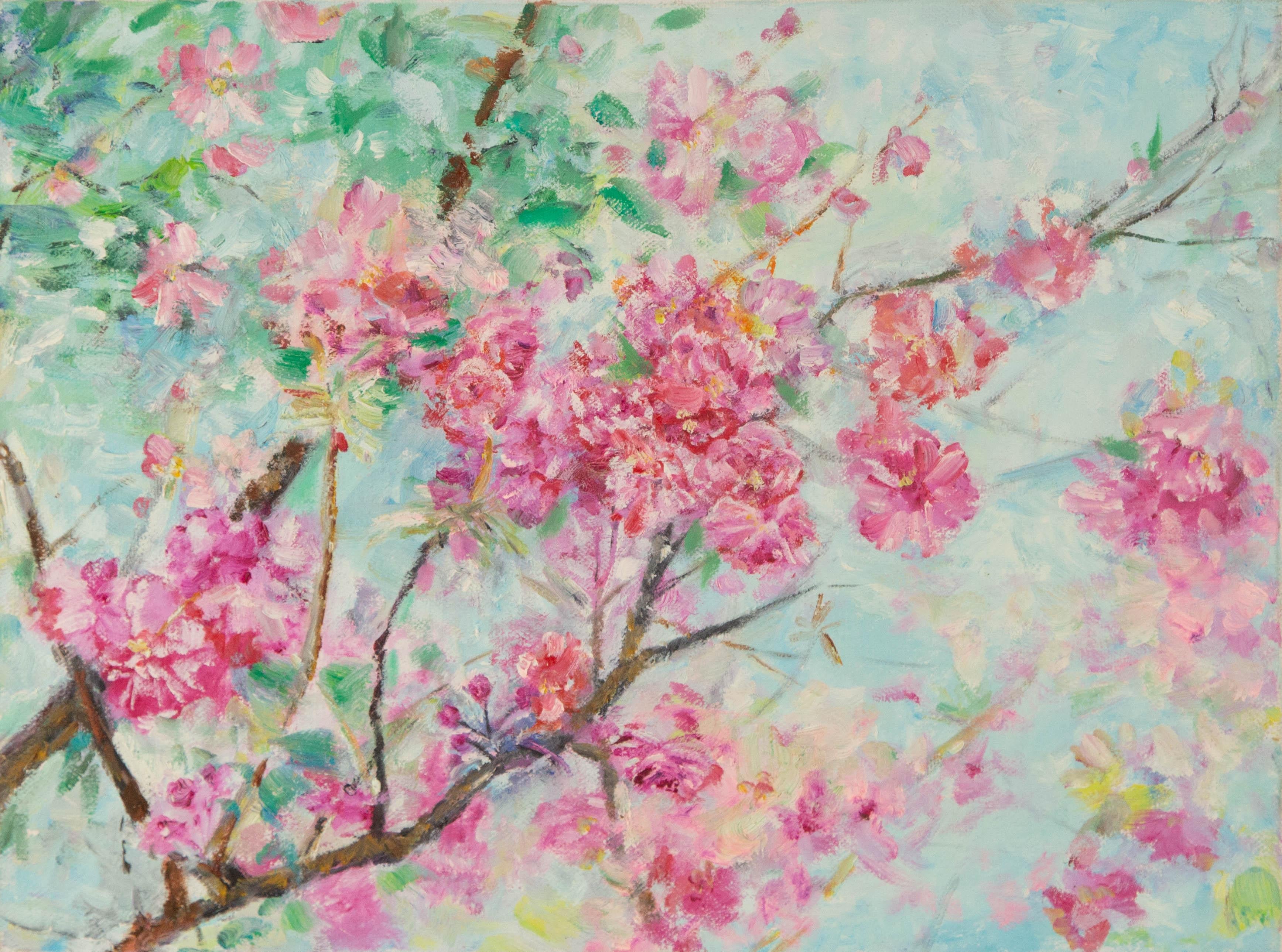 Mingyan Li Floral Original Oil On Canvas "Peach Blossom"