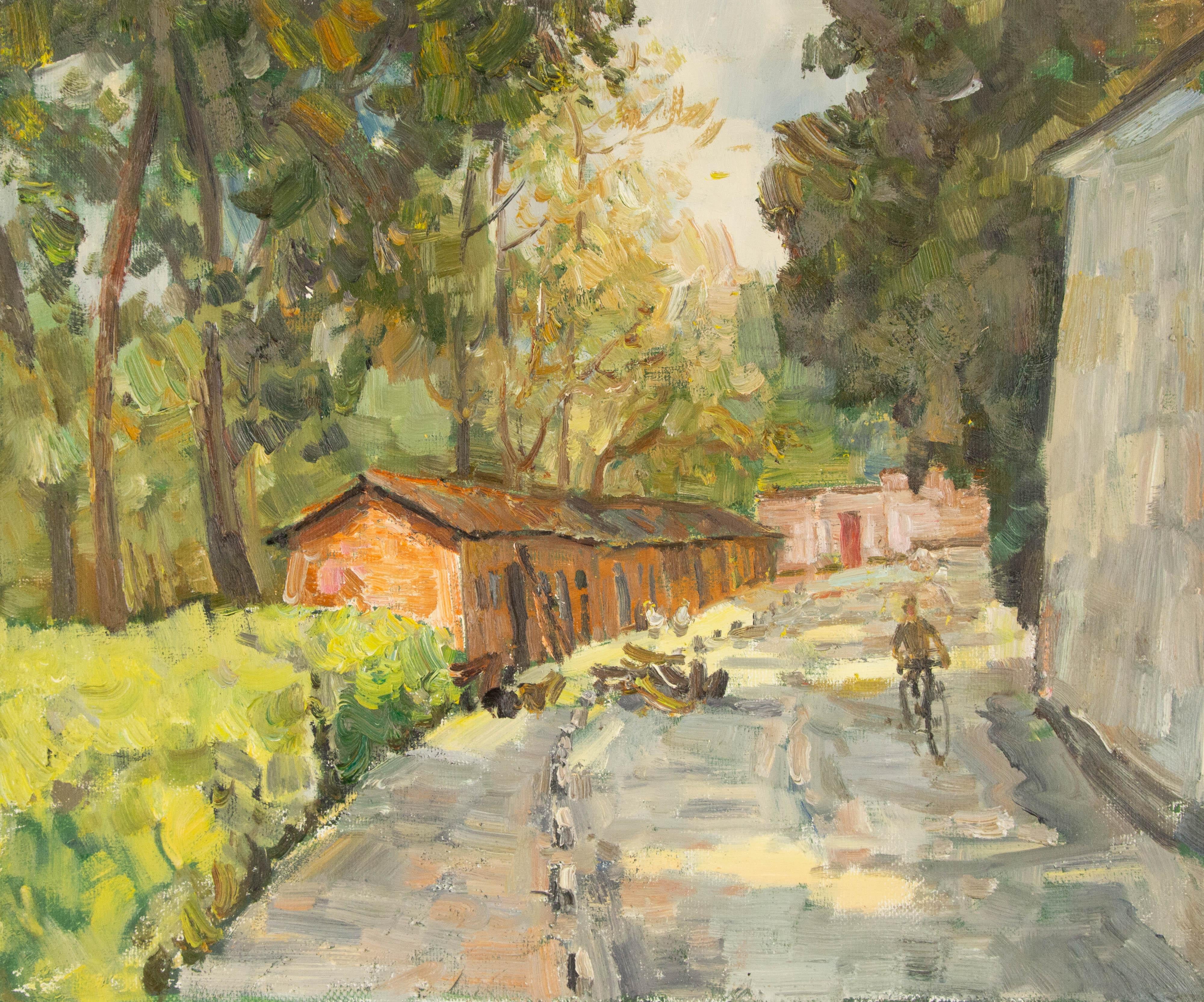 MingYan Li Landscape Original Oil On Canvas "Biking"