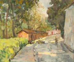 MingYan Li Landscape Original Oil On Canvas "Biking" (Paysage original à l'huile sur toile)