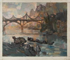 Mingyan Li Landscape Original Oil On Canvas "Bridge"