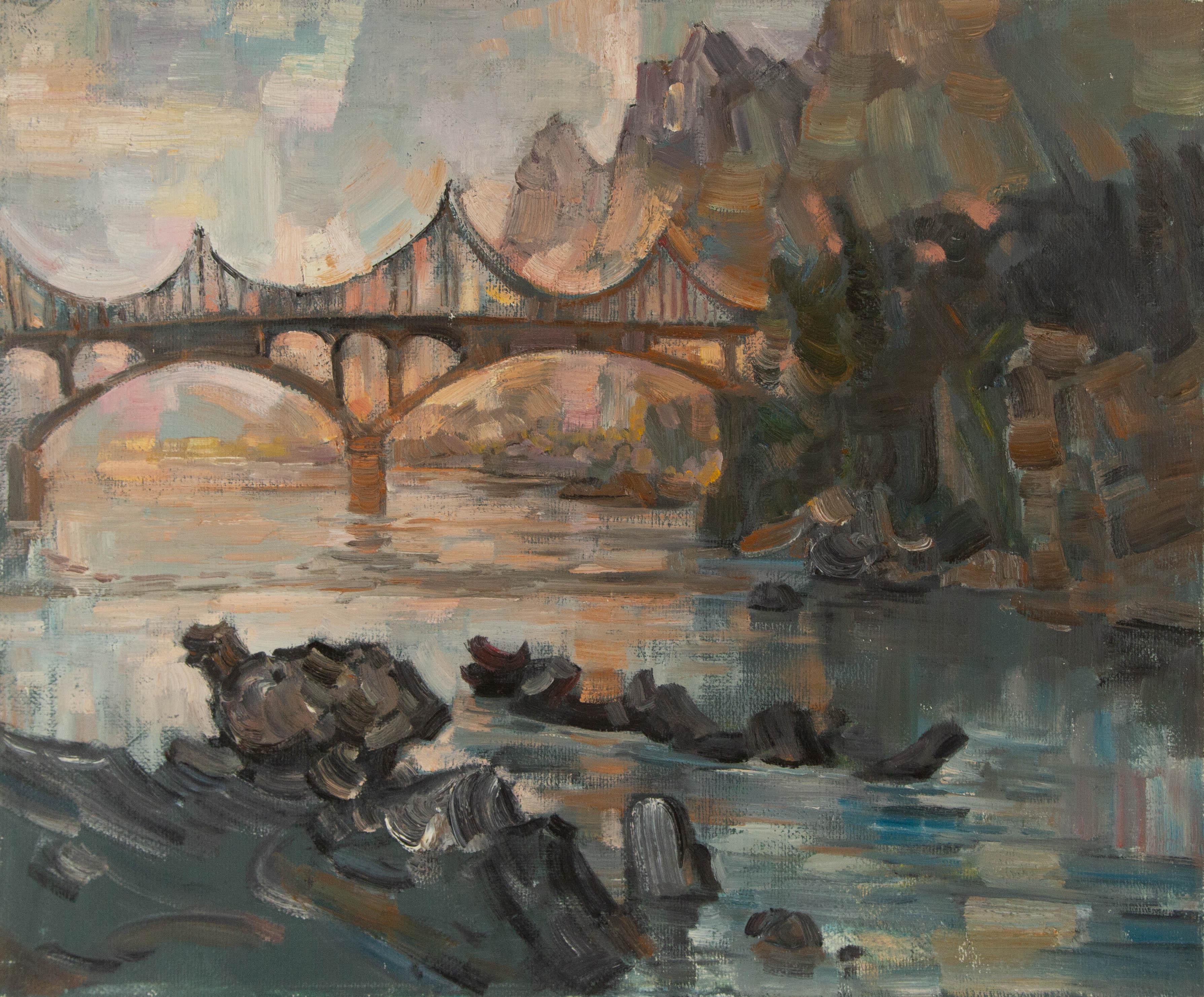 Mingyan Li Landscape Original Oil On Canvas "Bridge"