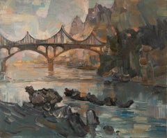 Mingyan Li Landscape Original Oil On Canvas "Bridge"