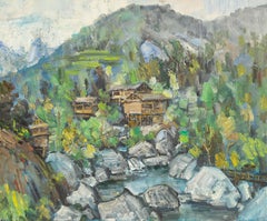 MingYan Li Landscape Original Oil On Canvas "Scenery In Green"