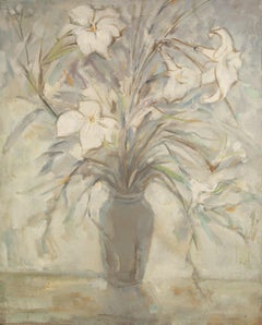 Mingyan Li Stillleben, Original-Ölgemälde „Weißes Blütenblatt“, Mingyan Li