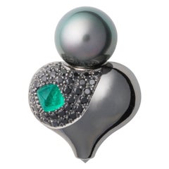 MINH LUONG Eternal Knot Peacock Pearl Emerald Black Spinels Gold Single Earring