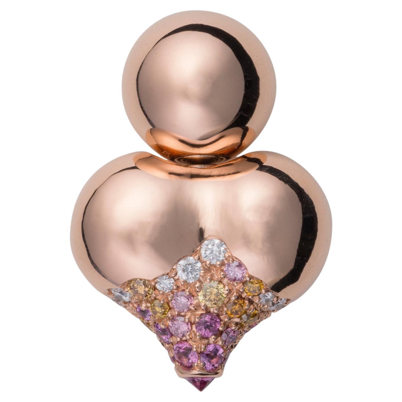 MINH LUONG Lotus Diamonds and Purple Garnets Rose Gold Single Earring For Sale