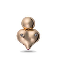 MINH LUONG Lotus Diamonds and Red Spinels Yellow Gold Single Earring