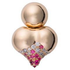 MINH LUONG Lotus Diamonds and Red Spinels Yellow Gold Single Earring