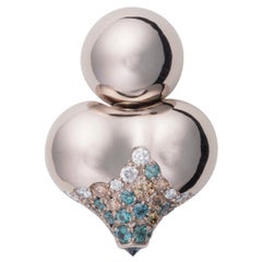 MINH LUONG Lotus Diamonds and Teal Garnets Grey Gold Single Earring
