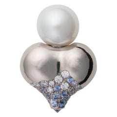 MINH LUONG Lotus Pearl Diamonds and Lavender Sapphires White Gold Single Earring