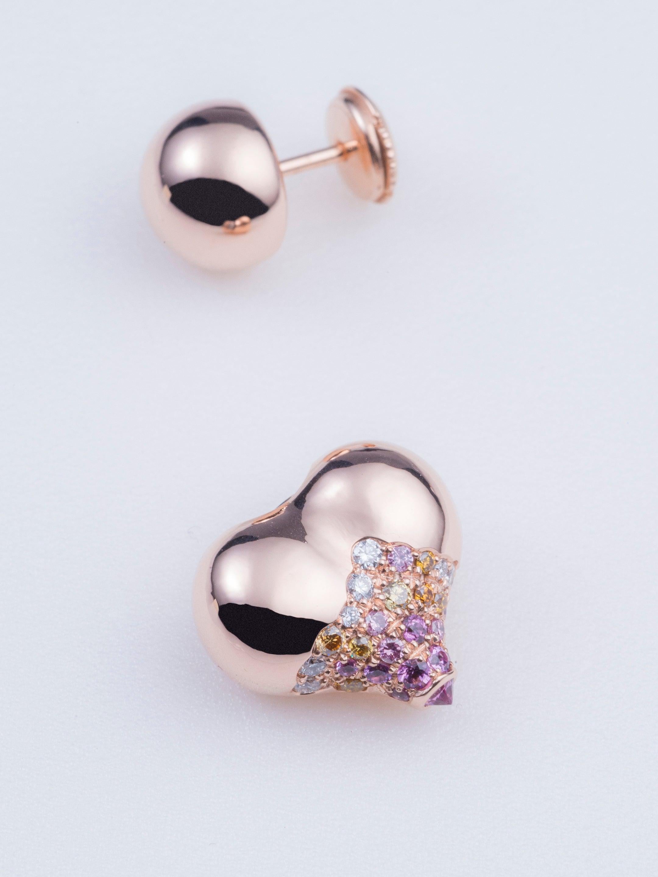 Modern MINH LUONG Lotus Diamonds and Purple Garnets Rose Gold Single Earring For Sale