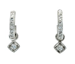 Mini 14 Karat White Gold Diamond Hoop Earrings with Removable Diamond Dangle