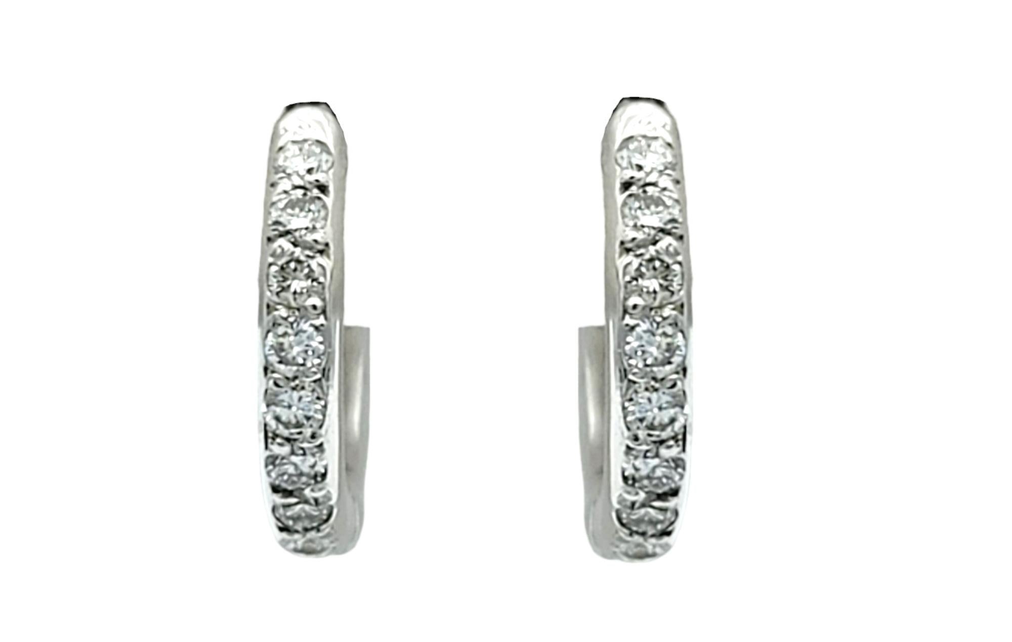 Contemporary Mini 14 Karat White Gold Diamond Hoop Earrings with Removable Diamond Dangle For Sale