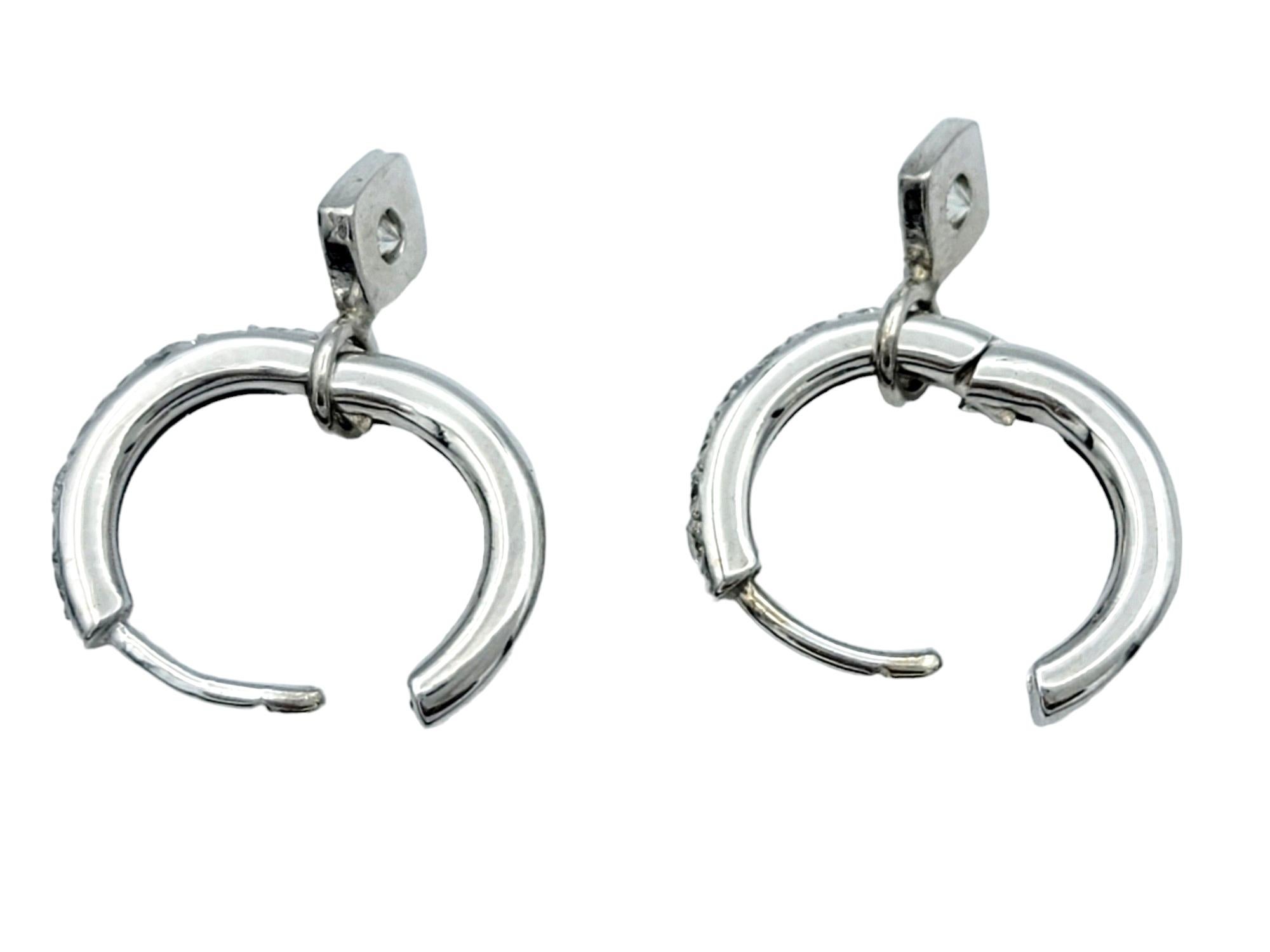 Mini 14 Karat White Gold Diamond Hoop Earrings with Removable Diamond Dangle In Good Condition For Sale In Scottsdale, AZ