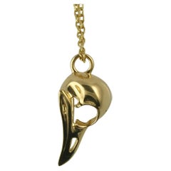 Mini 18K Yellow Gold Raven Skull Pendant Necklace by Ellie Thompson