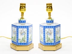 Mini 20th Century White Ground With Blue, Green Porcelain Gilt Wood Base