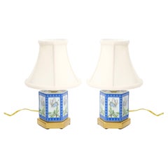 Mini 20th Century White Ground With Blue, Green Porcelain Gilt Wood Base