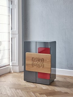 3-drawer cabinet of lacquer carved wood and steel from SoShiro Ainu collection