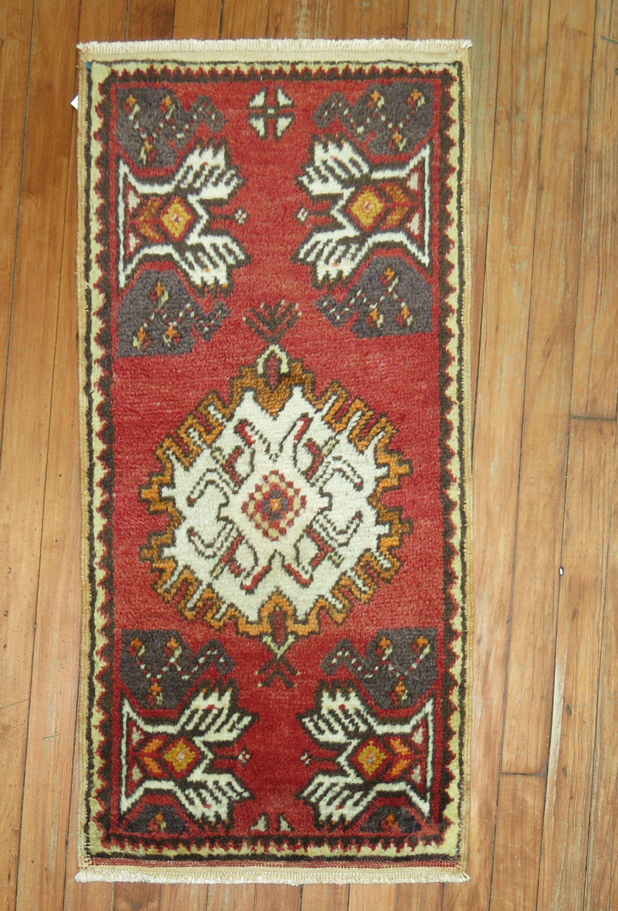 Hand-Knotted Mini Antique Turkish Rug For Sale