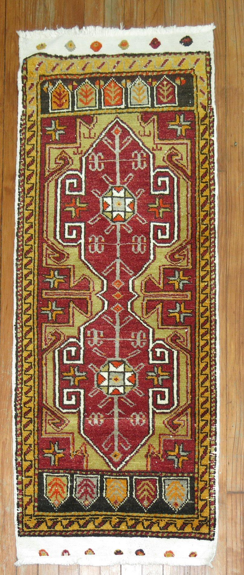 Hand-Knotted Mini Antique Turkish Small Runner For Sale