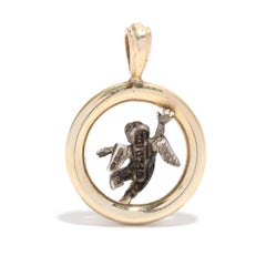 Mini Baby Angel Circle Charm, 10KT Yellow Gold, Sterling Silver