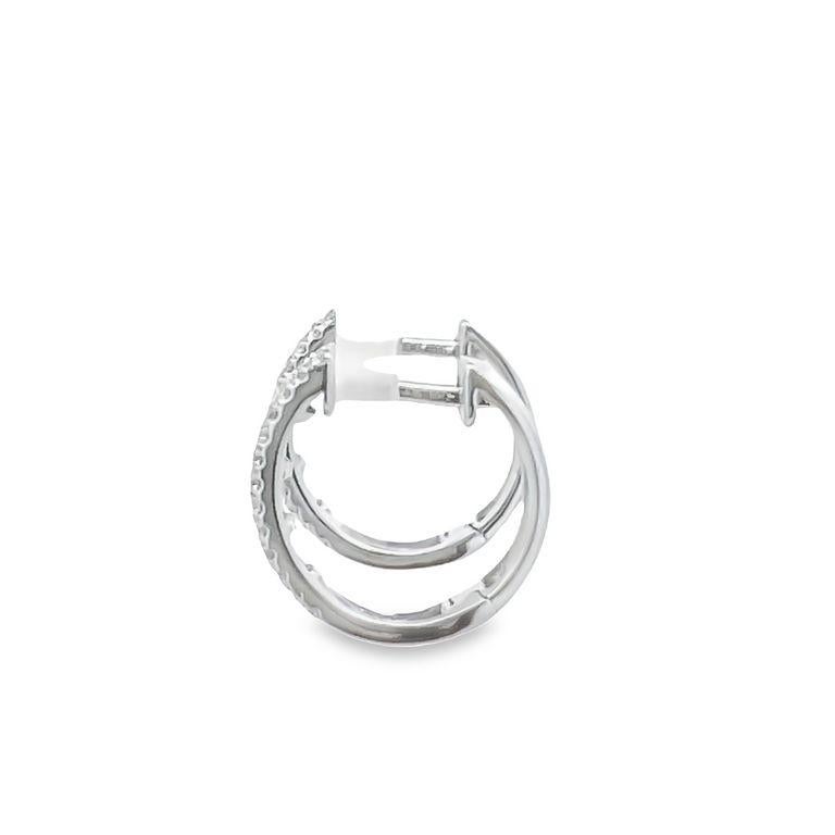 Modern Mini Baguette & Round Diamond Hoops Earrings 0.40ct 14K White Gold For Sale