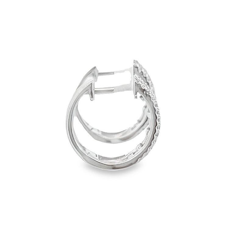 Mini Baguette & Round Diamond Hoops Earrings 0.40ct 14K White Gold For Sale 1