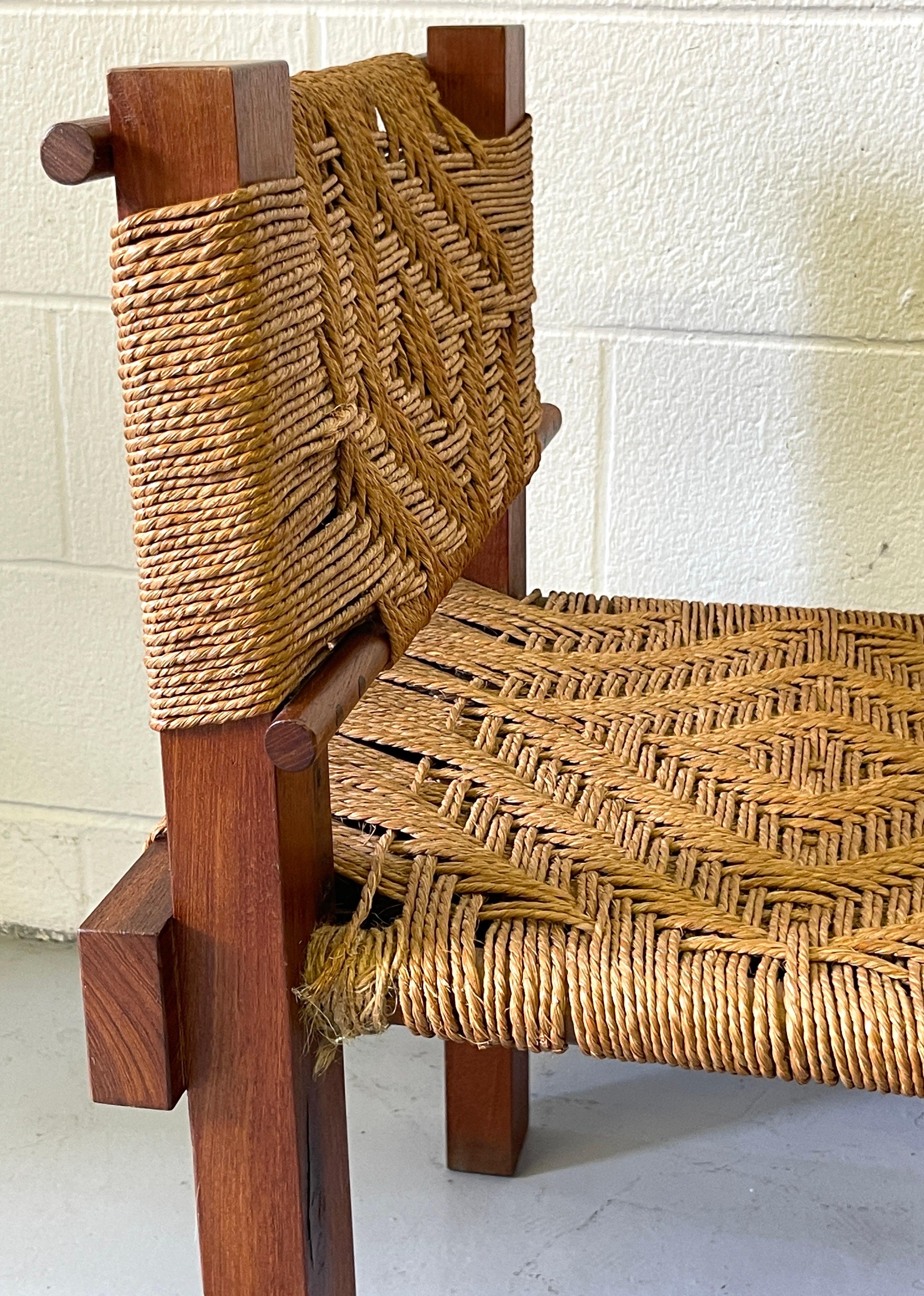 Modern Mini Boga for Taaru, Teak & Woven Rope Occasional Chair For Sale