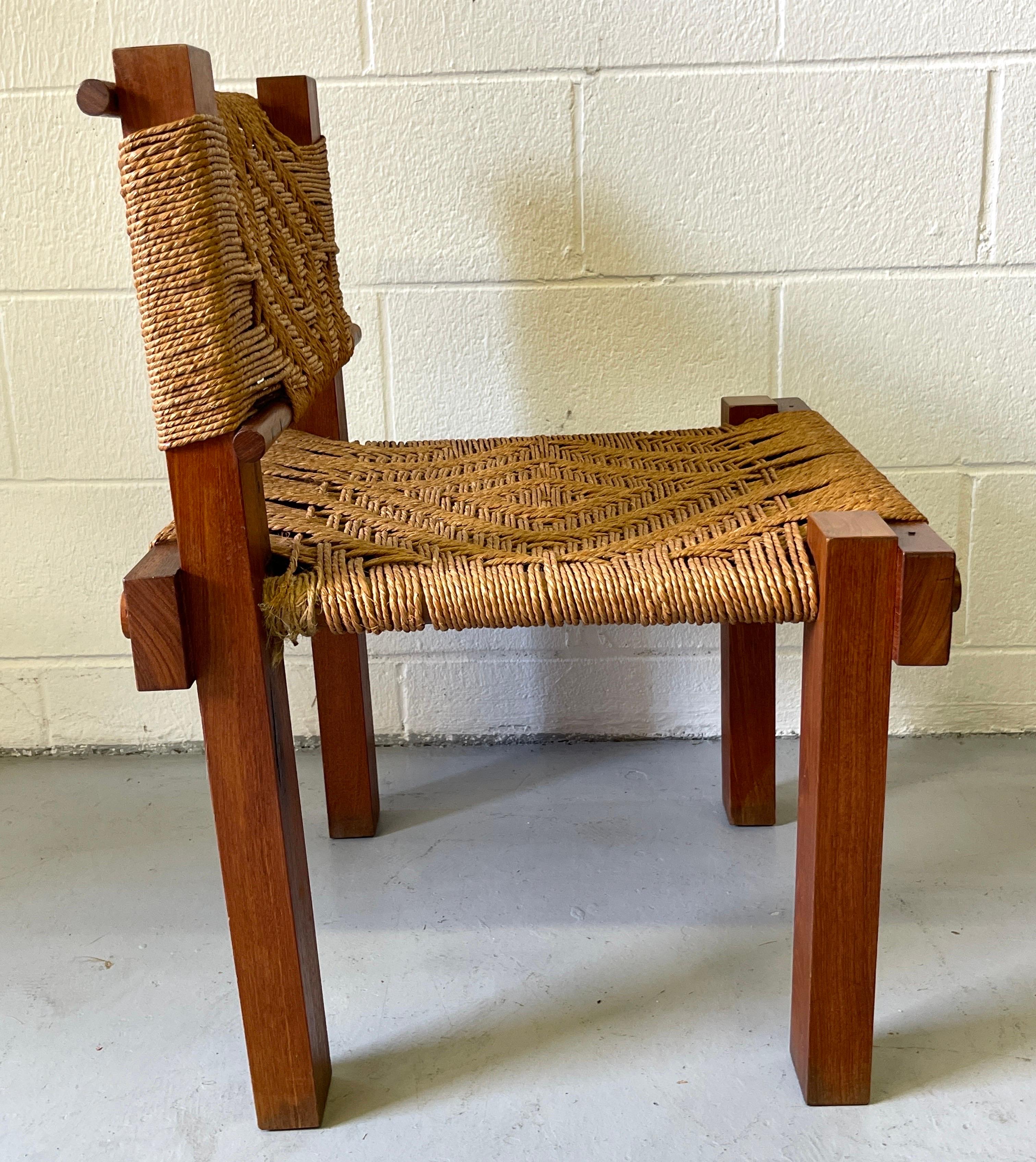 Indian Mini Boga for Taaru, Teak & Woven Rope Occasional Chair For Sale