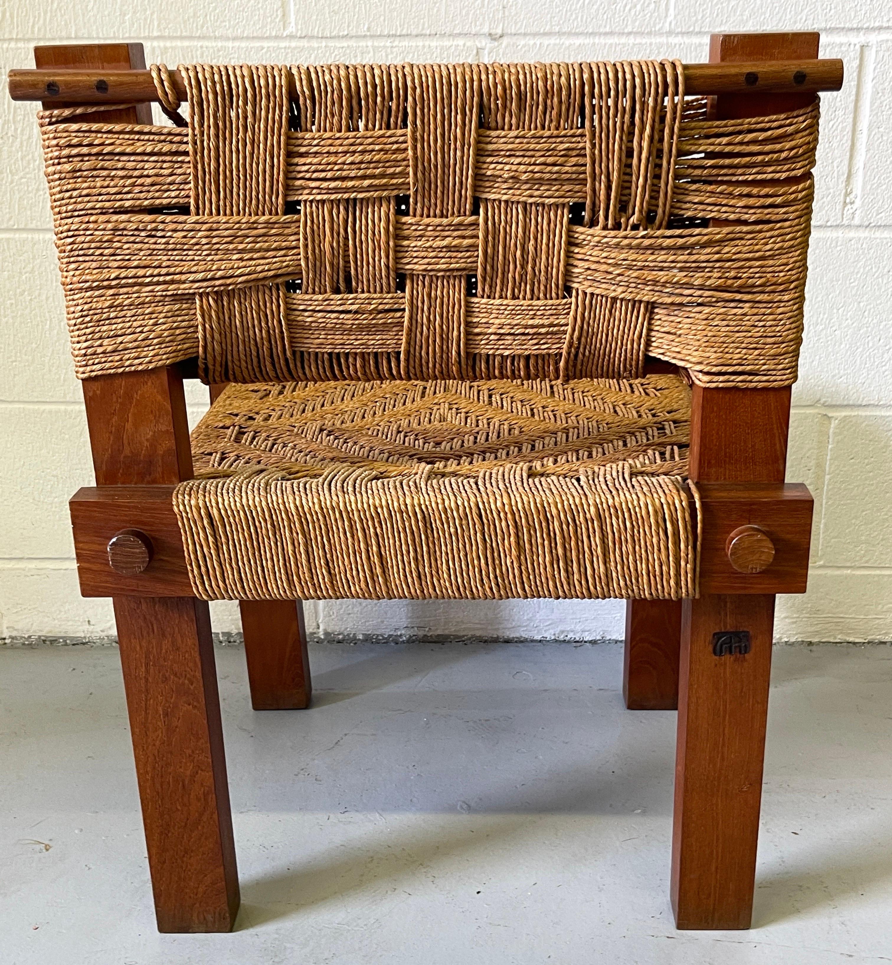 Hand-Woven Mini Boga for Taaru, Teak & Woven Rope Occasional Chair For Sale