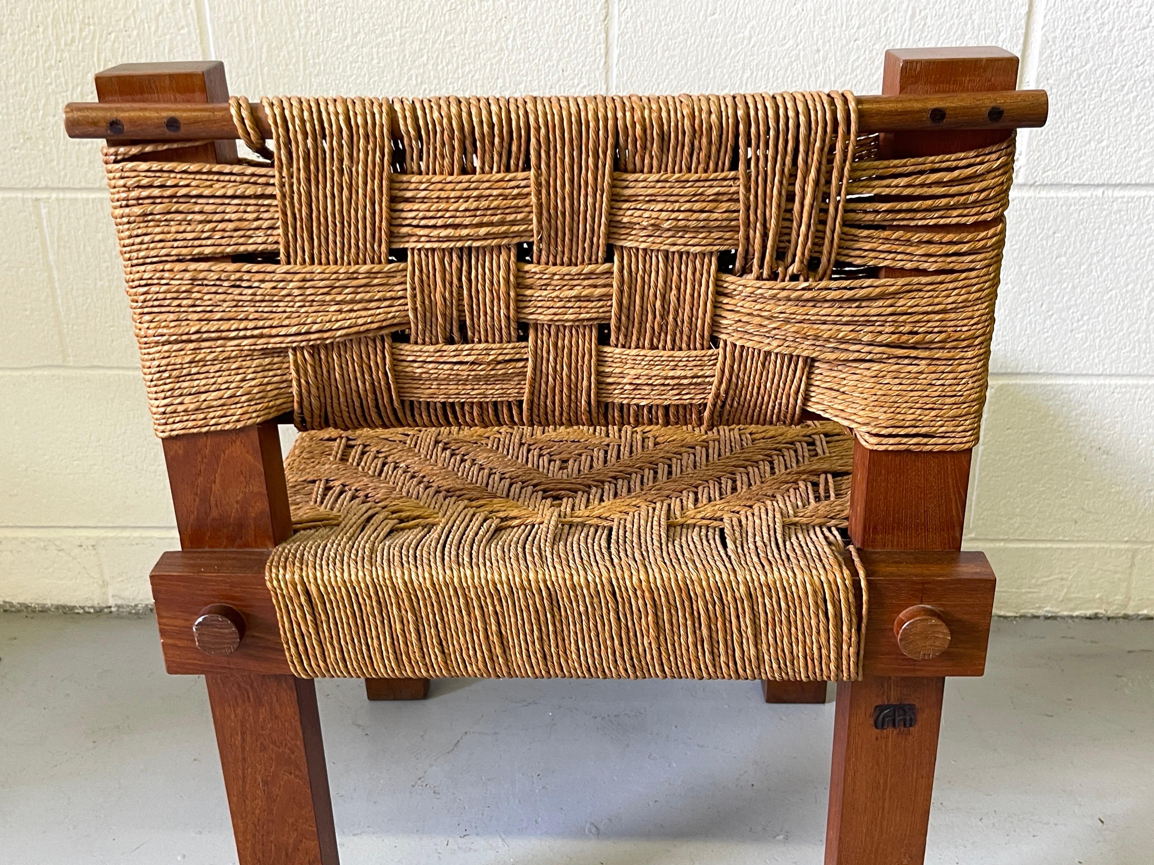 Mini Boga for Taaru, Teak & Woven Rope Occasional Chair In Good Condition For Sale In West Palm Beach, FL