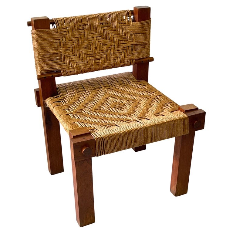 Mini Boga for Taaru, Teak and Woven Rope Occasional Chair For Sale