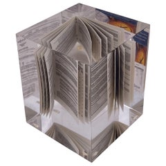 Mini Book in Lucite Cube Paperweight