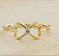Mini Bow Shaped Diamond Ring 14k Solid Gold Everyday Use Diamond Ring Jewelry.