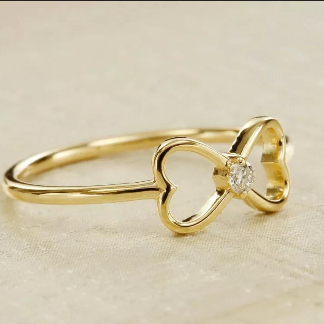 Art Deco Mini Bow Shaped Diamond Ring 14k Solid Gold Everyday Use Diamond Ring Jewelry. For Sale
